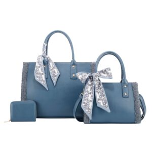 L2005 D.BL Frayed Trim Handbag Trio