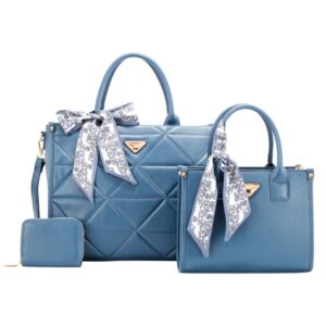 L2004 D.BL  Quilted Scarf Handbag Set