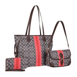 ZW-31958  GY/BK Signature Stripes Tote Set