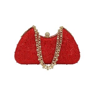 LAY462 RD Rhinestone-Encrusted Curved Shell Shape Clutch Bag