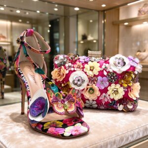 LA1998-RS(PK) Sequin Flower Embellilshed Clutch / Evening Bag