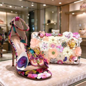 LA1998-GD Sequin Flower Embellilshed Clutch / Evening Bag