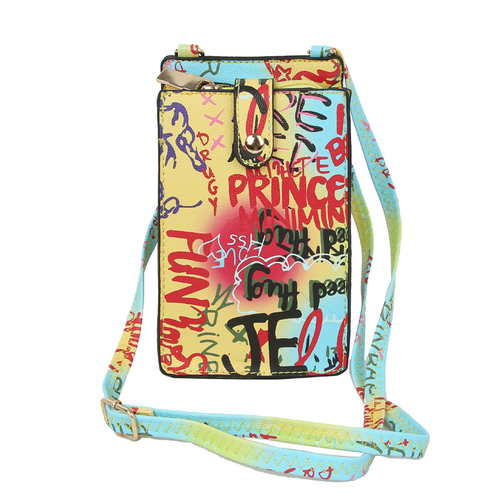 Trendy Multi Graffiti Print Cell Phone Purse Crossbody Bag FW